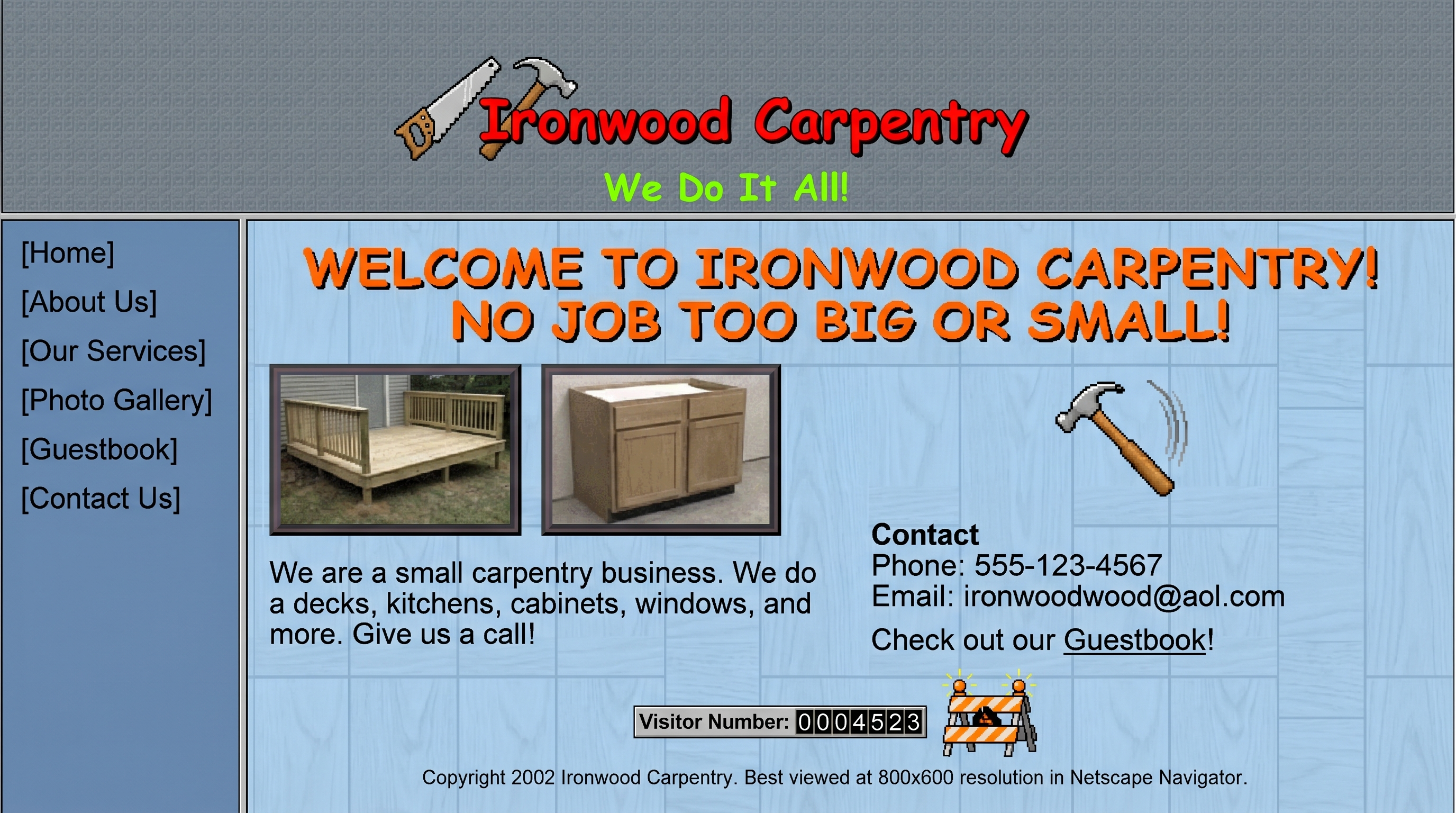 Original Ironwood Carpentry website before redesign